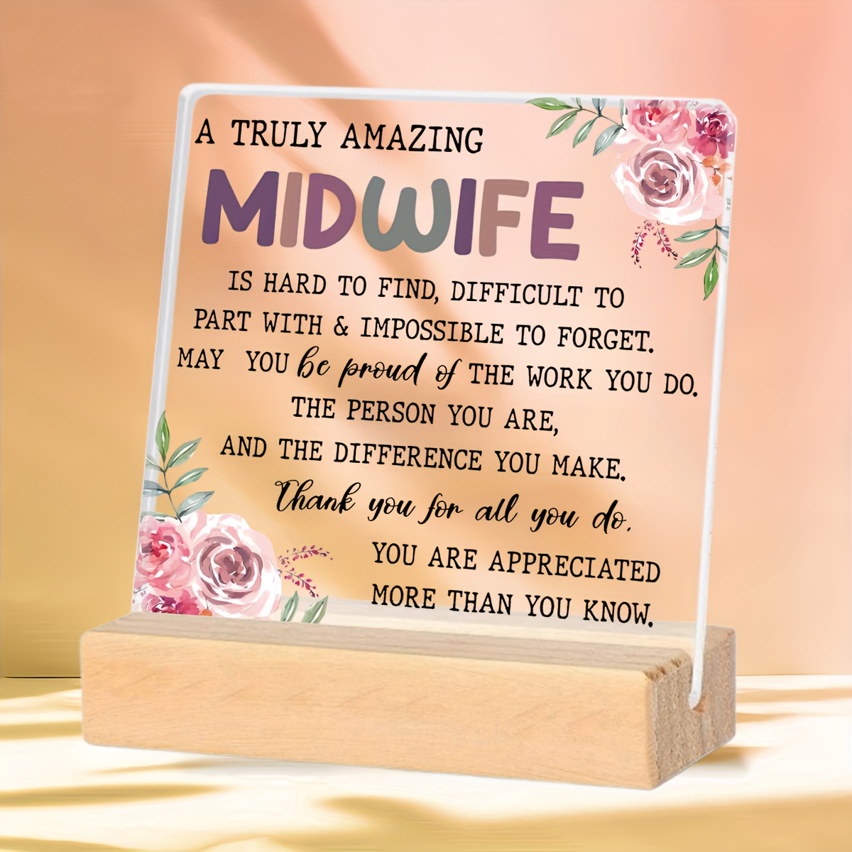 TEMU 2d Flat, 1pc Modern Acrylic Plaque With Wood Base - Nurse Midwife Graduation Gift Suitable For Home And Office, Wedding Anniversary Present,