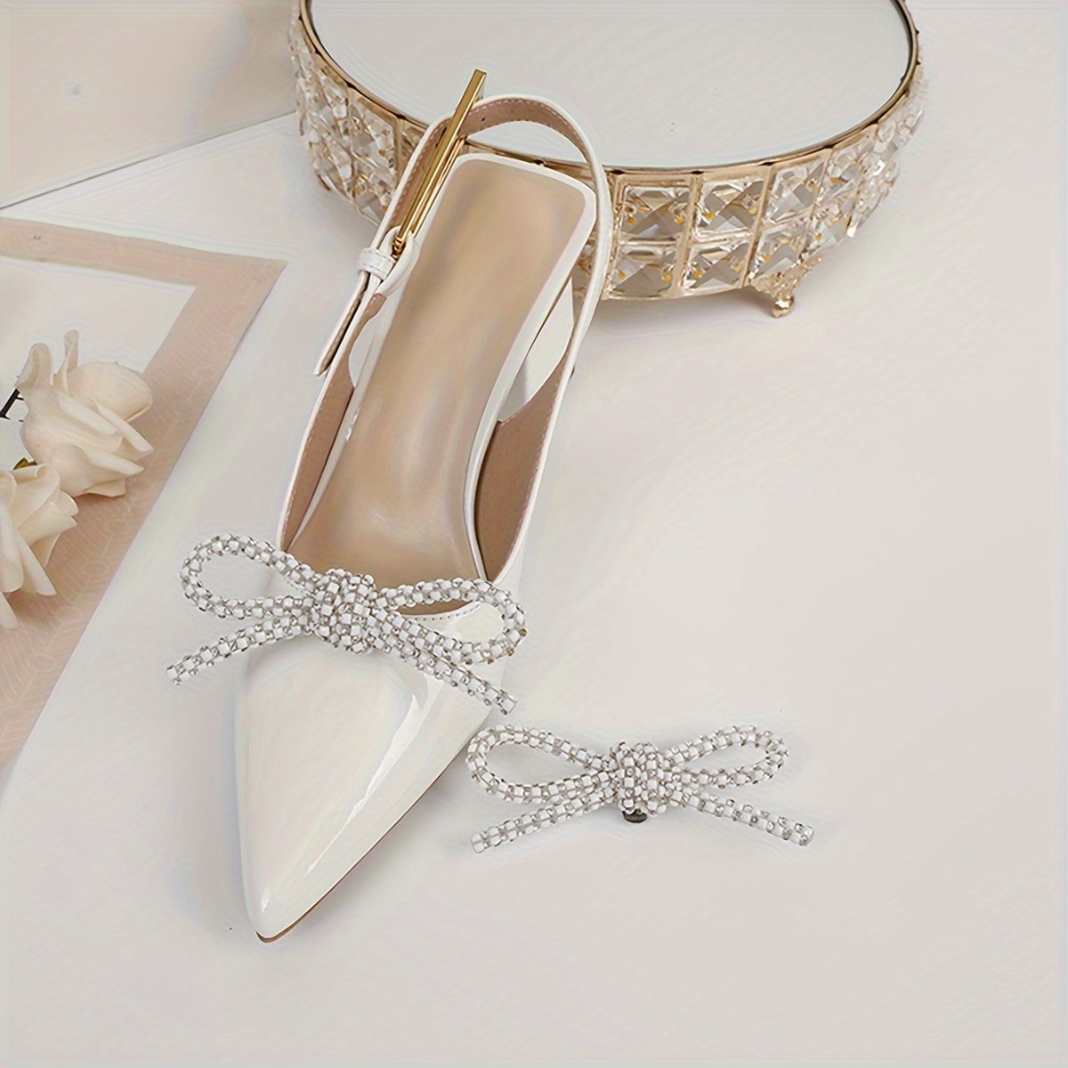 

Elegant White Rhinestone Butterfly Shoe Clips - Detachable Diy Decorative Accessories For High Heels & Flats, Evening Parties