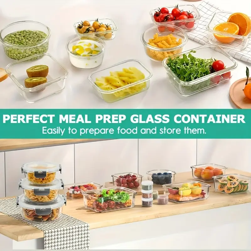 36pcs food storage containers 36pcs including 12pcs glass containers with 12 lids and 6 seasoning boxes with 6 lids airtight freezer containers with lids glass meal prep container food dish transport bus tubs Product details 4