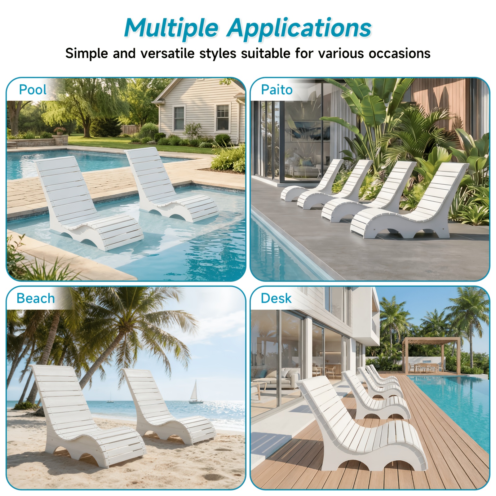HDPS Pool Lounge Chairs Outdoor Set Of 2, All Weather Chaise Chairs Up to 7 Inches Of Water, Lounge Chair Outdoor, Fade-Resistant Pool Lounger for Deck, Beach, Yard