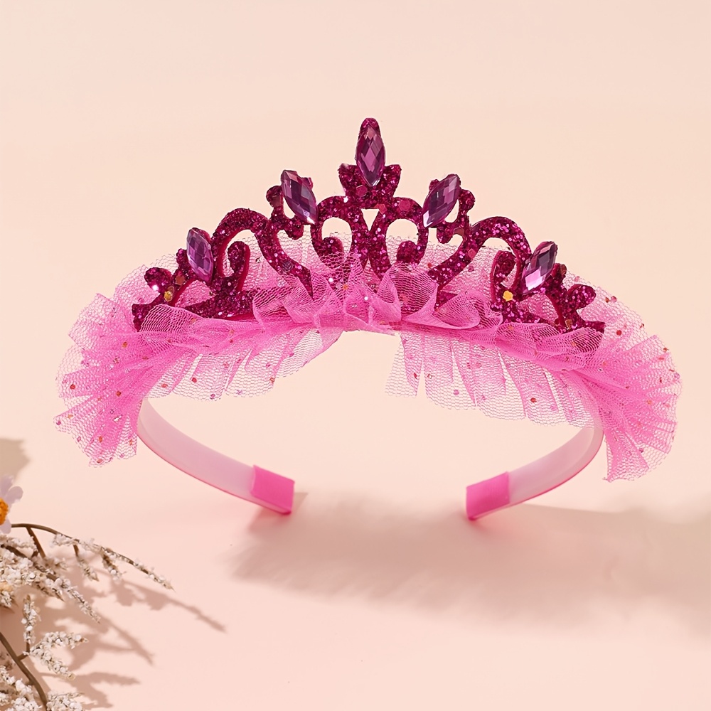 TEMU 1pc Diadème de Princesse Bandeau Couronne Pailletée avec Dentelle en de Strass Violet, Accessoires de Cheveux pour Fête d'Anniversaire, Cosplay,