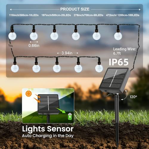 solar-gartenleuchten für den außenbereich, außenbeleuchtung, stilvoll, 8 beleuchtungsmodi der solar-lichterkette, seifenblasen-kugel-lichterkette, 100led/50led/20led/10led, sehr für weihnachts- feiertagsdekoration