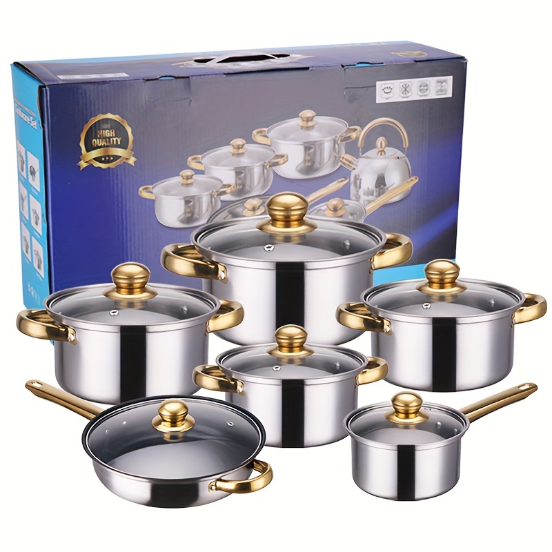 TEMU Stainless Steel Casserole Saucepan Set Kitchen Induction Cookware