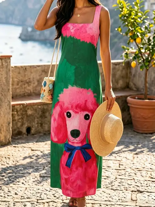 funny summer dress Green Frogs 1 Print Stylish Women's with Pockets, Casual Sleeveless Sundress for Women, for Beach at Amazon Women's Clothing store this dress adapts to any occasion Funny Blue Cat Paws Summer