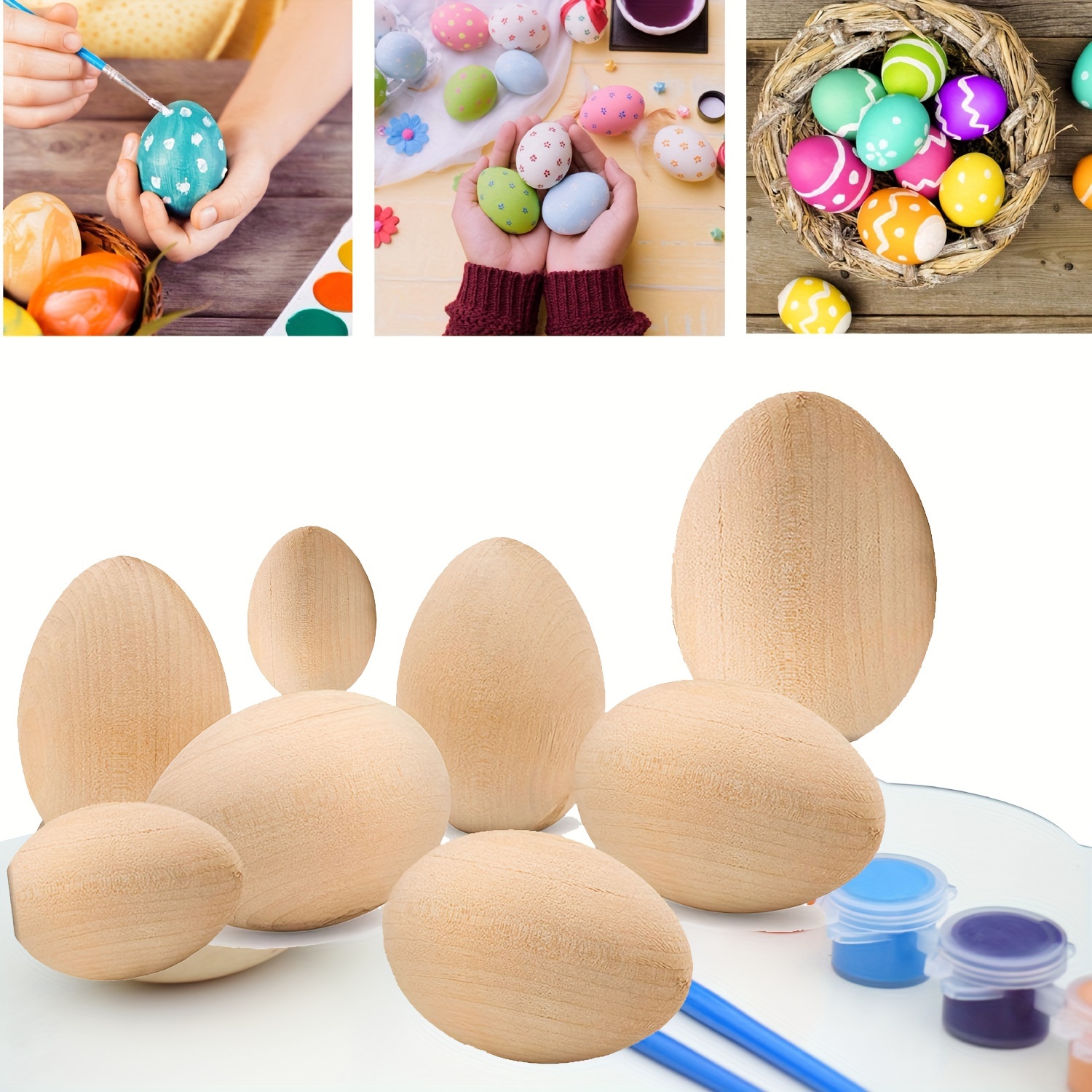 

10pcs Classic Wooden Eggs For Diy Crafts - Christmas Ornaments & Decor, Paintable Wood Egg Shapes With Smooth , Ideal For Tree Decoration