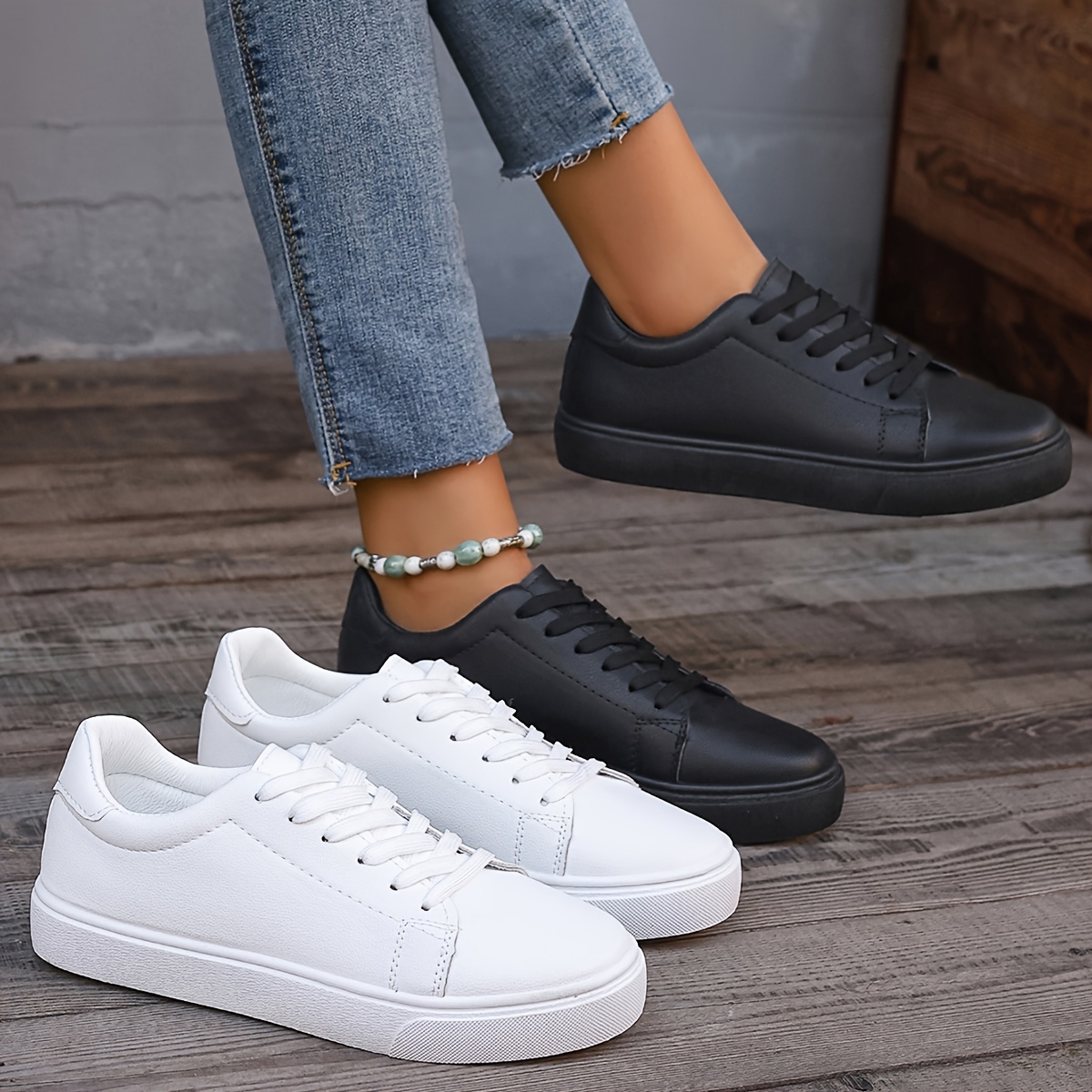 

Sleek Style, Women' Sneakers - Low Top Lace-up Shoes With Plain Toe, Comfortable Upper & Inner, , Breathable Fabric Insole