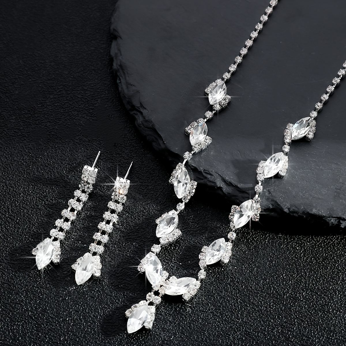 Crystal Teardrop Necklace & Earrings Set for Bridal Wedding