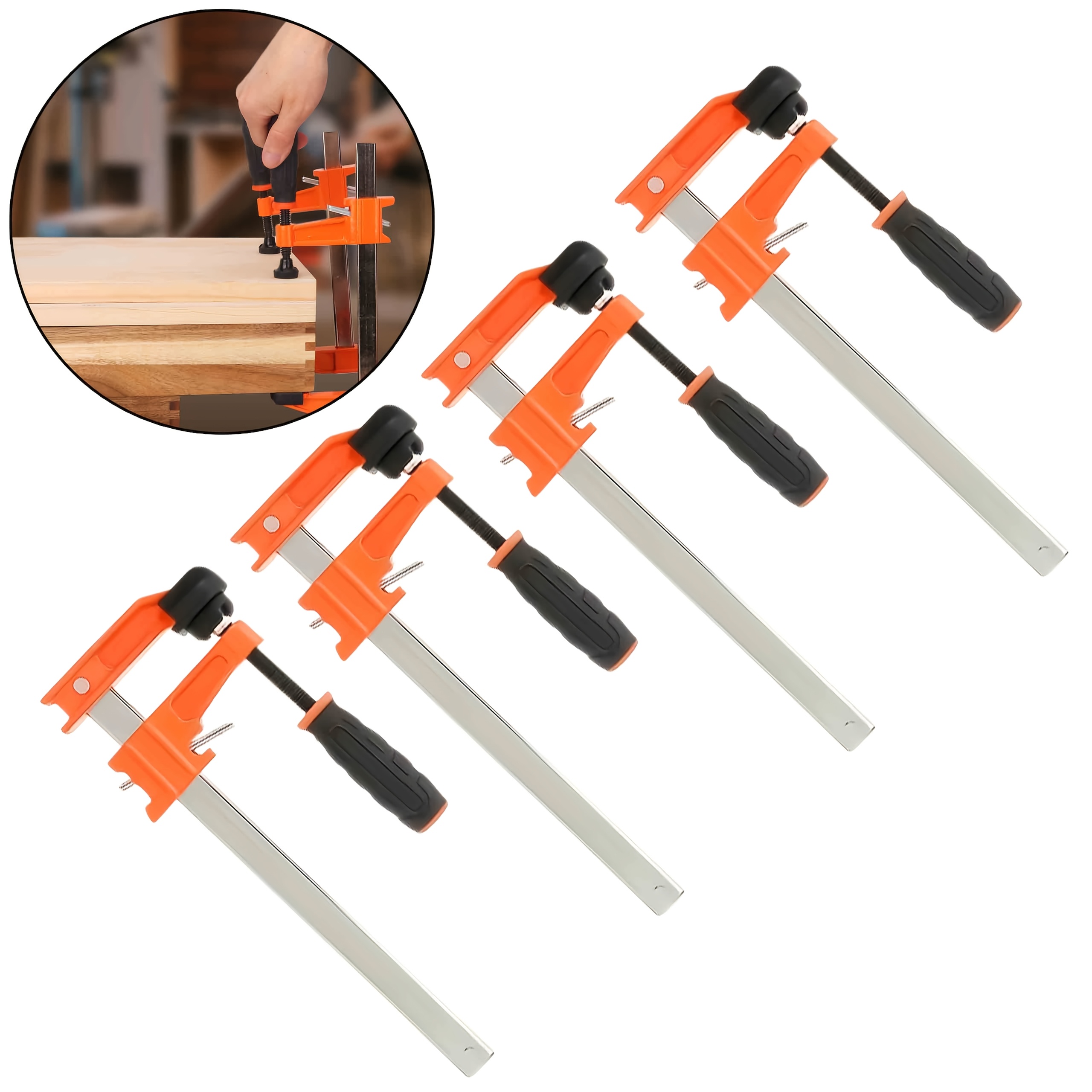 TEMU 4pcs Heavy Duty Woodworking Fixture Set -6-inch Quick F-clamp, Weighing 300 , Suitable For Safe Woodworking Projects, Professional And Diy Use,