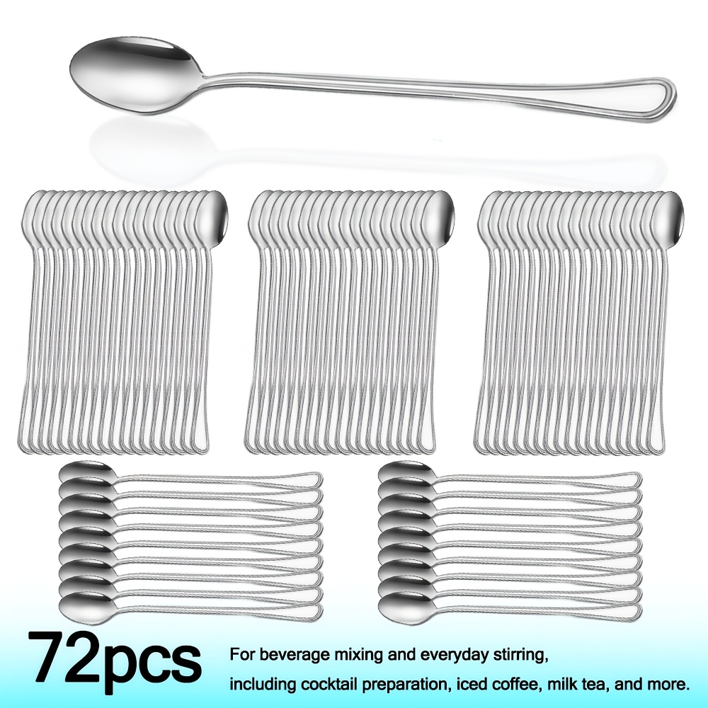 Image of /72pcs Stainless Mixing Spoon Set (8.2 Inch), Multiple People Use, Mirror Polished Surface, Slim Spoon , Comfortable Grip, Dishwasher Safe, Suitable For Cocktail Mixing, Coffee Stirring And Bar Scenes