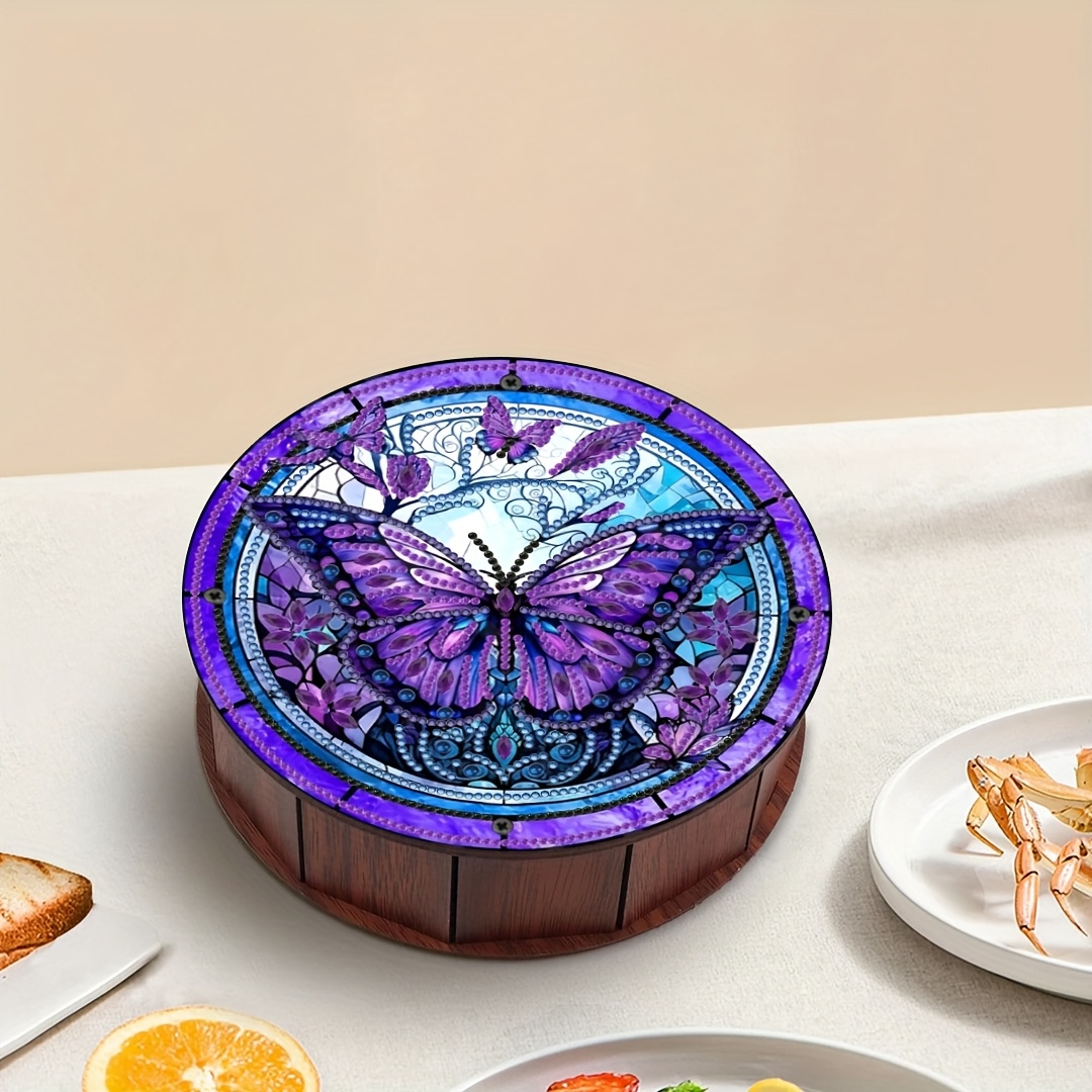 TEMU A Beautiful Purple -themed Diamond Painting Storage Box Set, Featuring A Dust-proof Round Wooden Box With A Lid. This Multifunctional Item