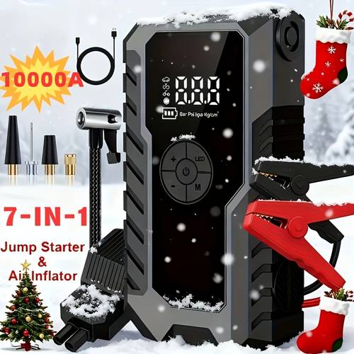 item picture 10000a 7 in 1 multifunctional emergency jump starter with 150psi air pump digital tire inflator portable car battery charger up to 10 0 9 0l led emergency light usb charging car emergency tool suitable as a holiday gift