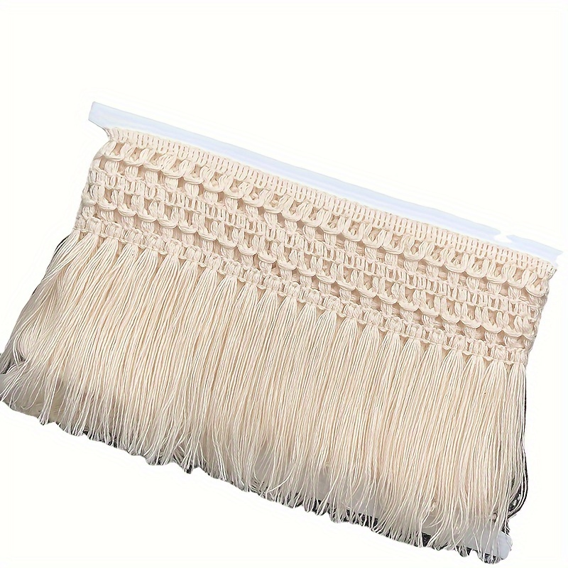 Image of Luxurious Creamy White Knotted Tassel Trim With Lace, 3 Yards - Perfect For Home Decor, Sofa And Curtain Embellishment, Sewing Crafts