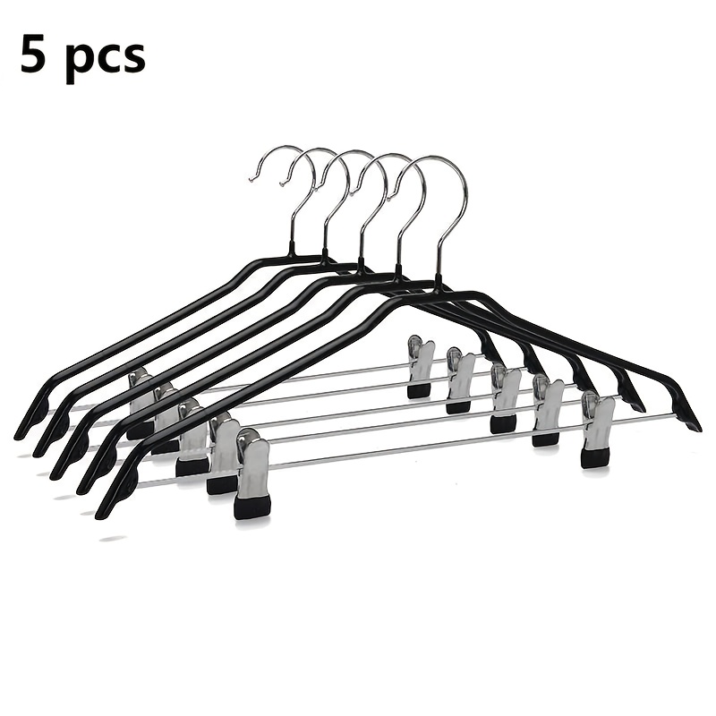 TEMU 5pcs Pants Hangers With Clips, Metal Skirt Hangers For Women, Jeans Hanger With 2-adjustable Clips & Non-slip Impregnated Clothes Hanger