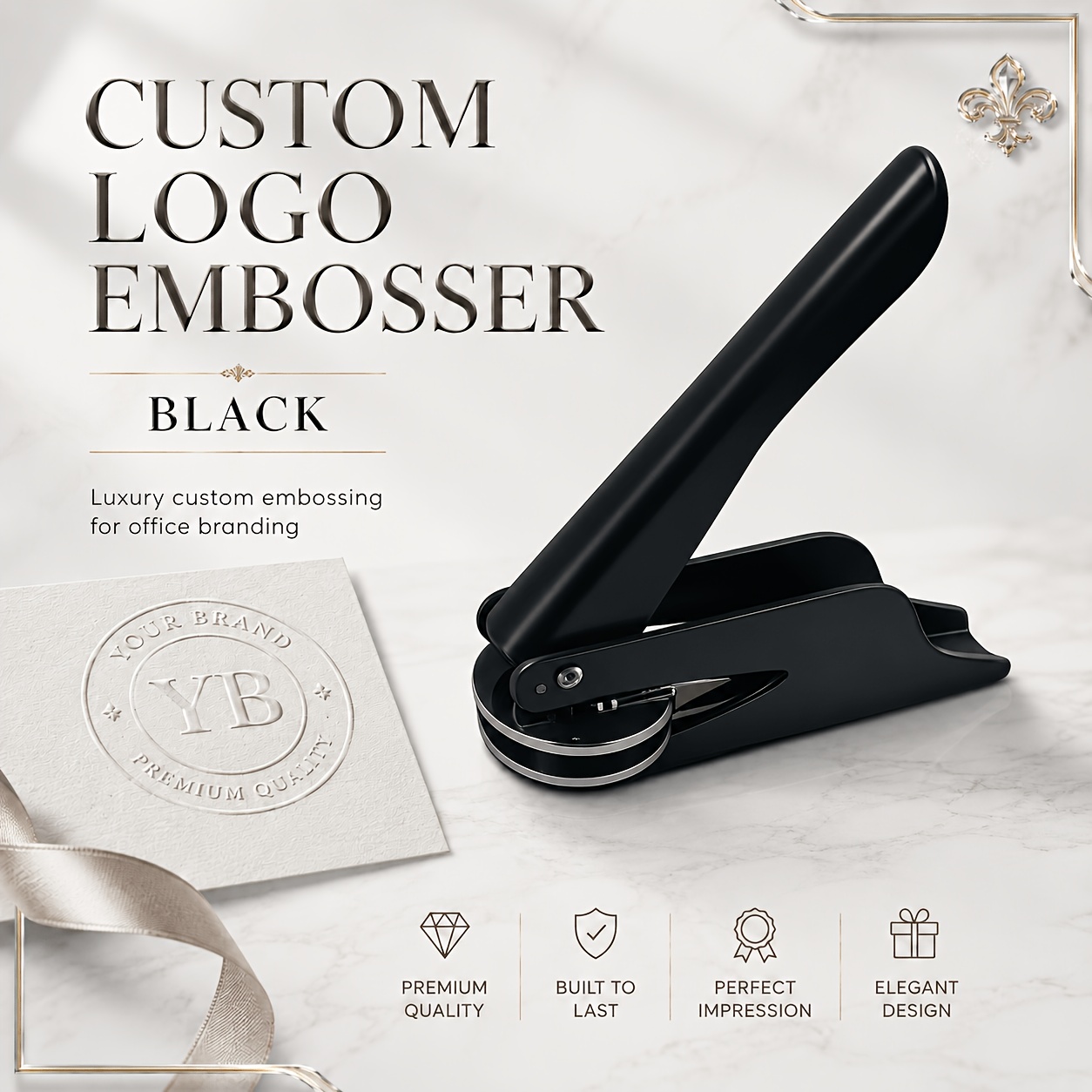 TEMU Custom Logo Embosser, Personalized Handheld Steel Embossing Stamp From Your Design, 4cm/1.57in Square Seal For Business Branding, Wedding