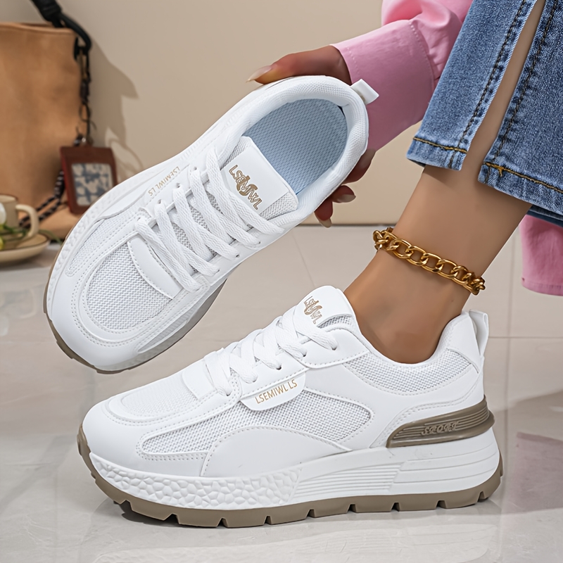 TEMU [sneakers] Korean-style Fresh And Light-colored Women's Skate Shoes For Outdoor Wear, Breathable Flying Woven Mesh Upper With A Sleek And Neat