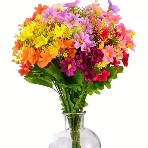 5 bundles vibrant artificial daisy bouquet realistic flowers for weddings home decor and outdoor use valentines day mothers day and spring celebrations orange rose pink 12 8 inch height with flexible stems and leaves tabletop bouquet decorative bouquet durable artificial flowers