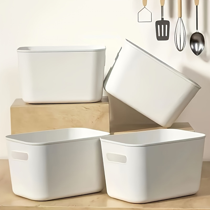 

5-pack Stackable White Plastic Storage Bins - Durable Multifunctional Organizer Containers For Food, Vegetables, Fruits, Clothes, And Personal Items - Large Capacity, Portable, Fragrance-free