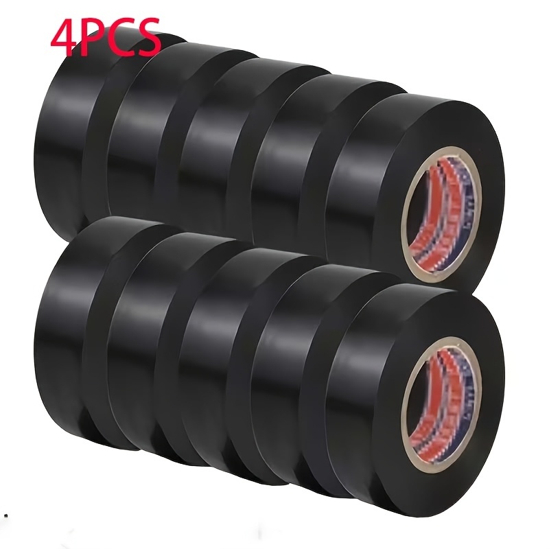 TEMU 4 Rouleaux de Ruban Électrique Noir en PVC - Forte , Résistant à la Chaleur, Durable, Convient pour Fils, Poignées de Raquette et Usage