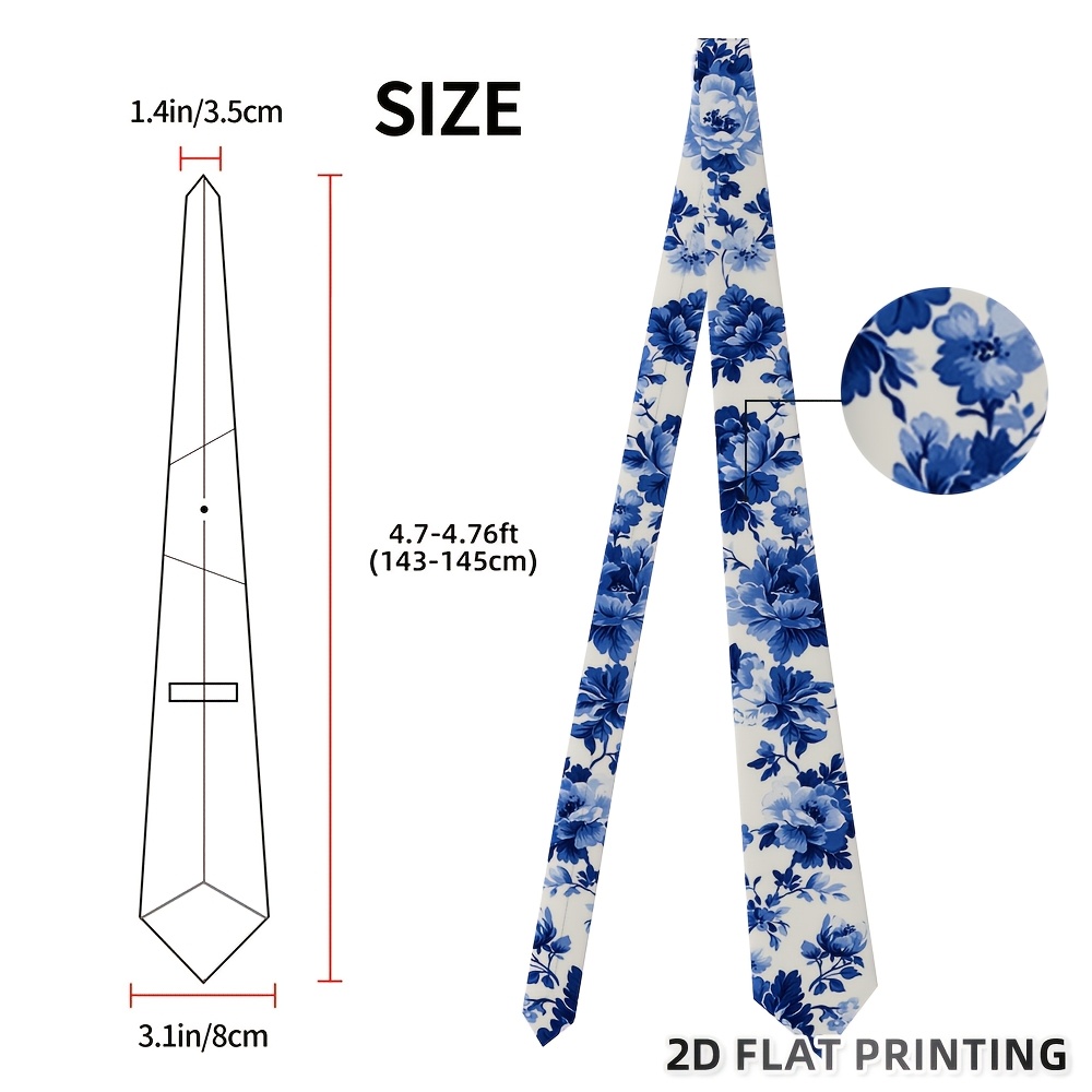 TEMU 1pc Men's Vintage Blue Rose Vine Tie - Flat Suitable For Father's Day Gifts, Graduation Parties, Teacher Appreciation, Back-to-school, Polyester