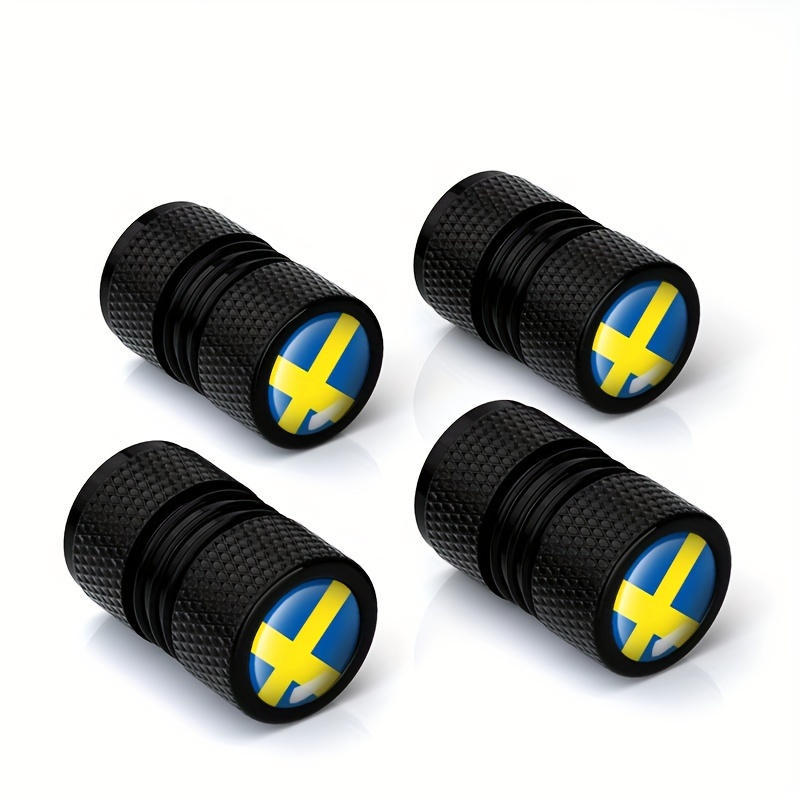 TEMU Set da 4 pezzi di tappi universali per valvola pneumatici auto con logo della bandiera svedese, disponibili in , e , realizzati in di alluminio.