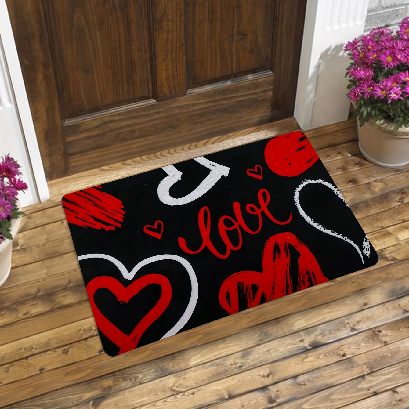 

1pc Valentine's Day "love" Themed Doormat With - , Stain-resistant & Easy To Clean Polyester Mat For Indoor/outdoor Use, Low Pile, Machine Washable