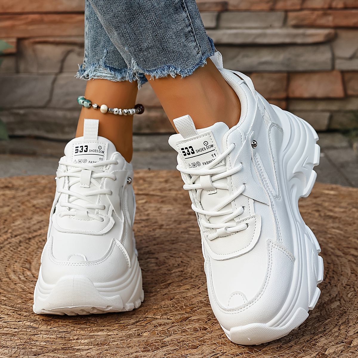Women's Fashion All-White Platform Sneakers