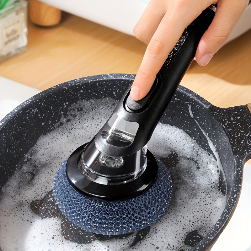 1pc long handle liquid filling cleaning brush   kitchen scrubber dishes pans pots   for bedrooms manual   cleaning fluid easy to clean details 0