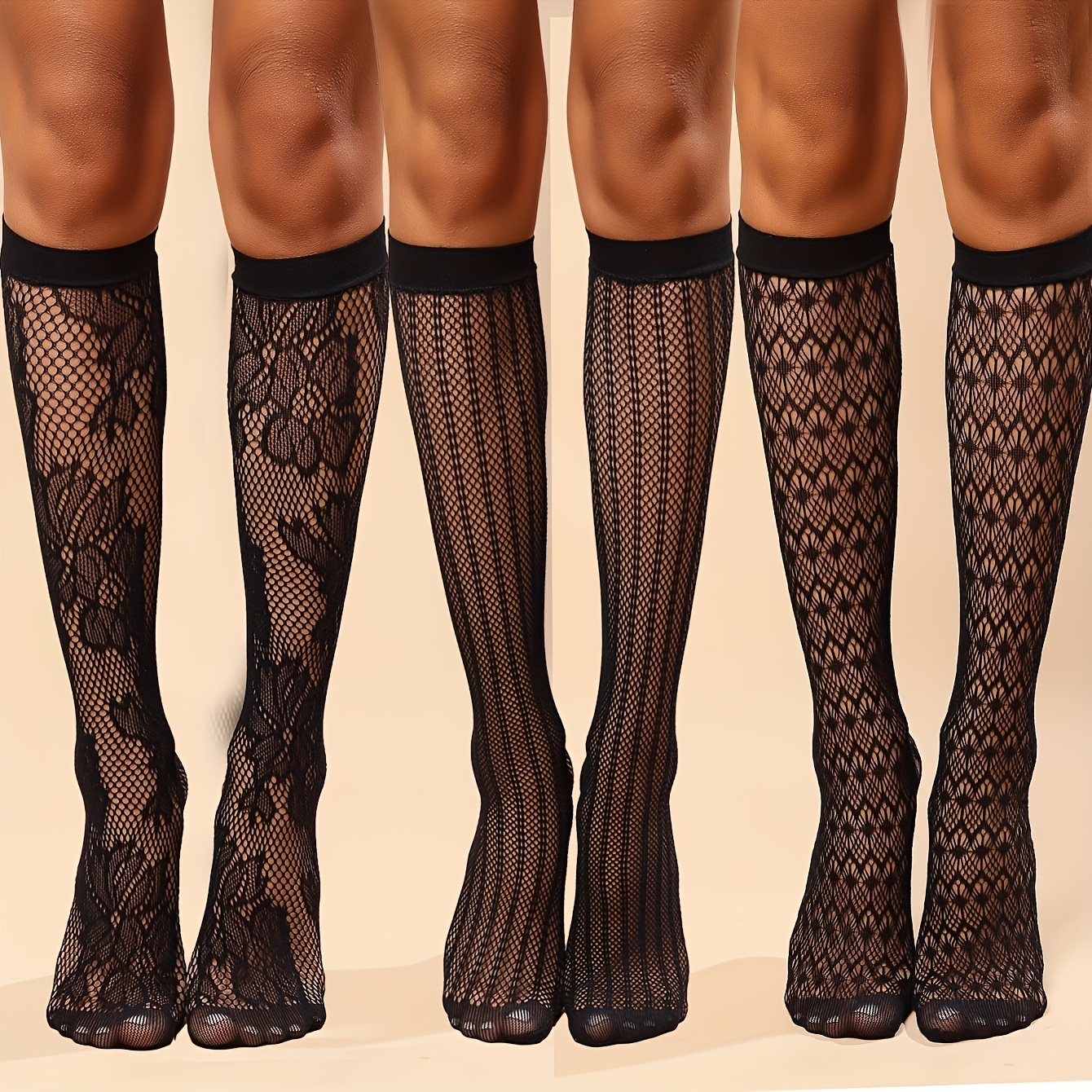 Image of 3 Pairs Of Polka Dot Mesh Calf Socks, Full Matching Thin Breathable Knee-high Socks, Women's Stockings And Socks