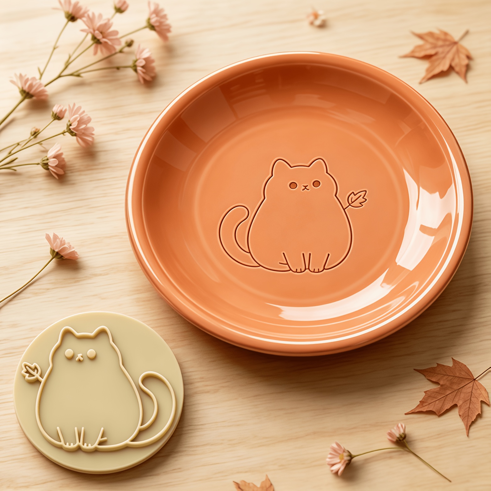 Fat Cat & Autumn Leaf Texture Stamp Tool, Plastic