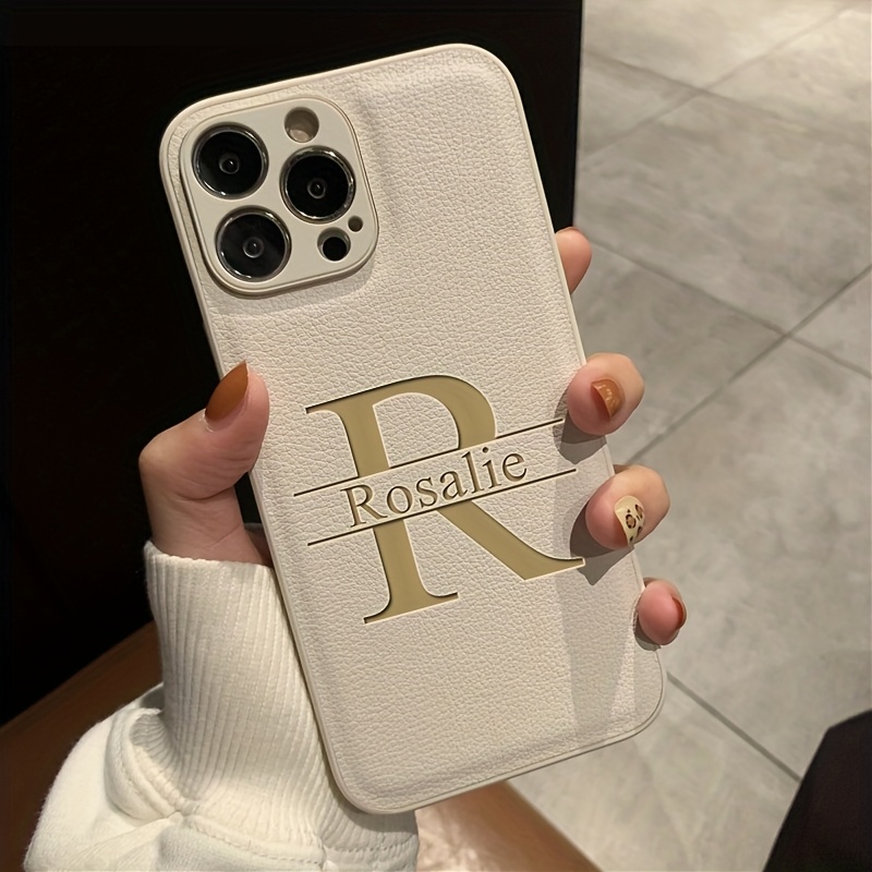 Personalized Customized Initials Name Big Letter Phone Case for iPhone 16 15 14 13 12 11 Pro Max Luxury Laser Engraving Soft Faux Leather Shockproof DIY Engraved Gift Cover 16 15 14 Plus