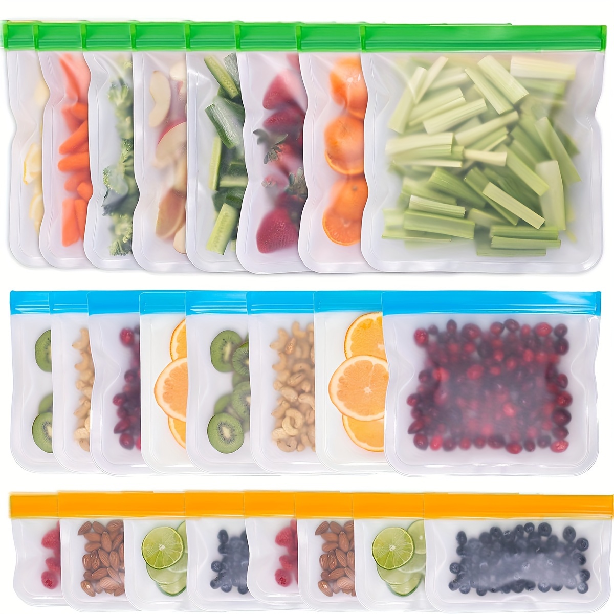  Bolsas de silicona reutilizables para almacenamiento de  alimentos, Bolsas de silicona 100% de grado alimenticio, A prueba de  fugas, herméticas, Mantiene frutas, aperitivos, verduras, sándwich frescos