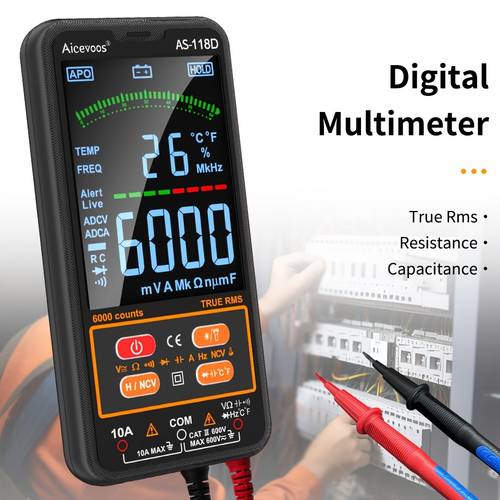 multimeter auto ranging voltmeter electrical tester measures voltage current continuity duty cycle temperature frequency