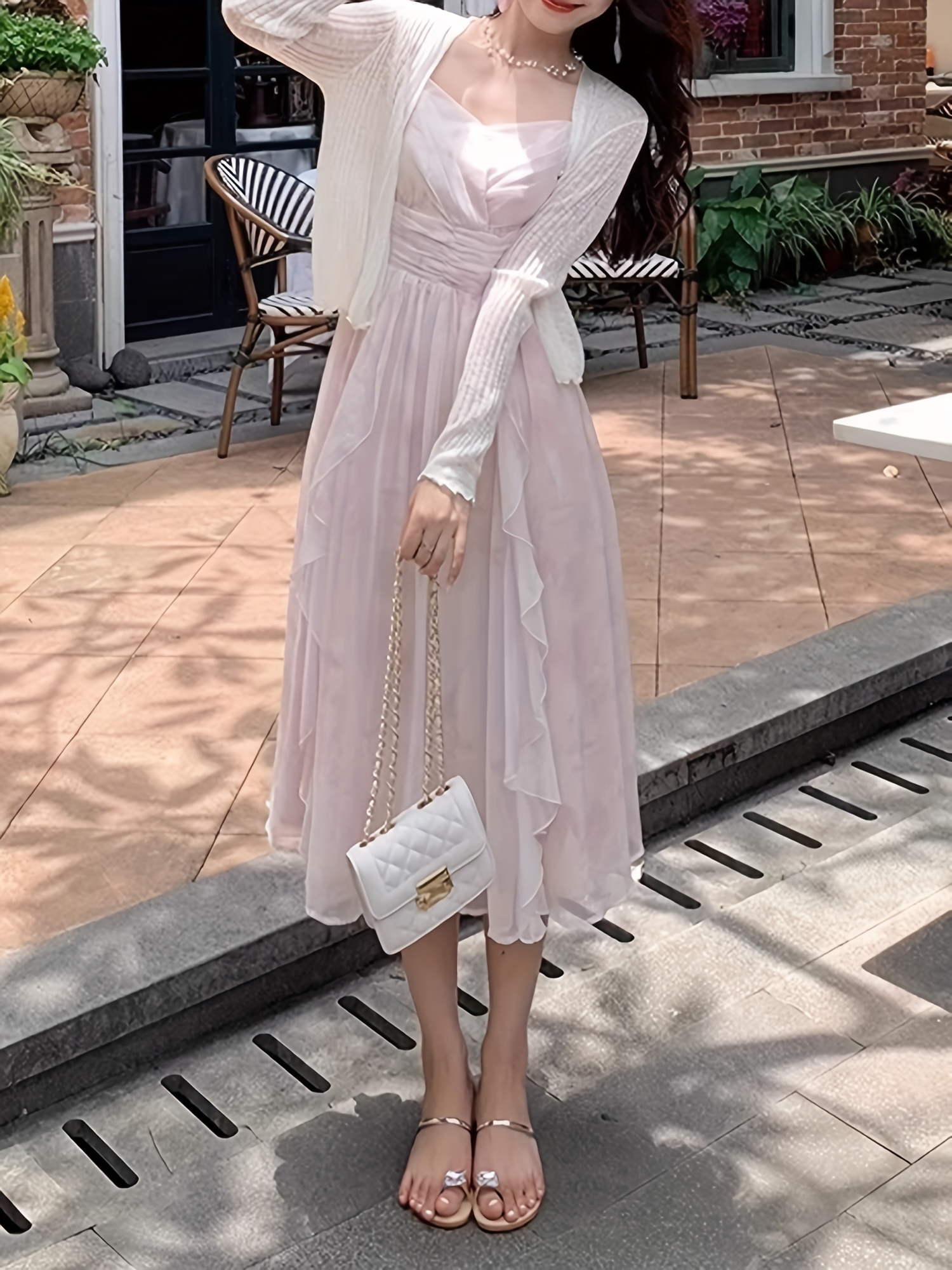 beaded vacation dress Beaded Pearl Santorini Dress White