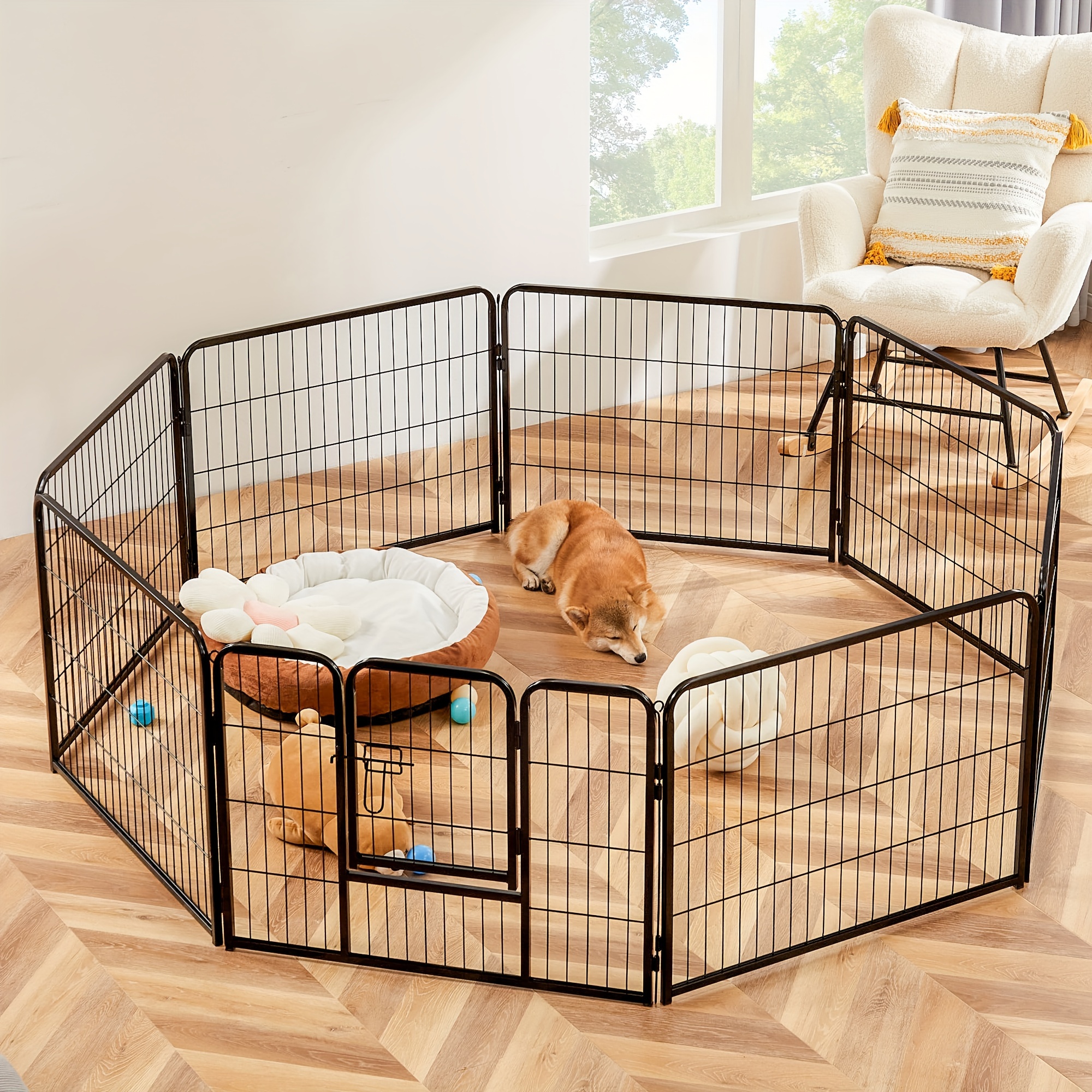 

Dog Playpen Indoor Fence 8 Panel Height Metal Exercise Pen With Door Small Puppy/medium/large Dogs Animal Pet For Outdoor, Garden, Yard, Rv Camping