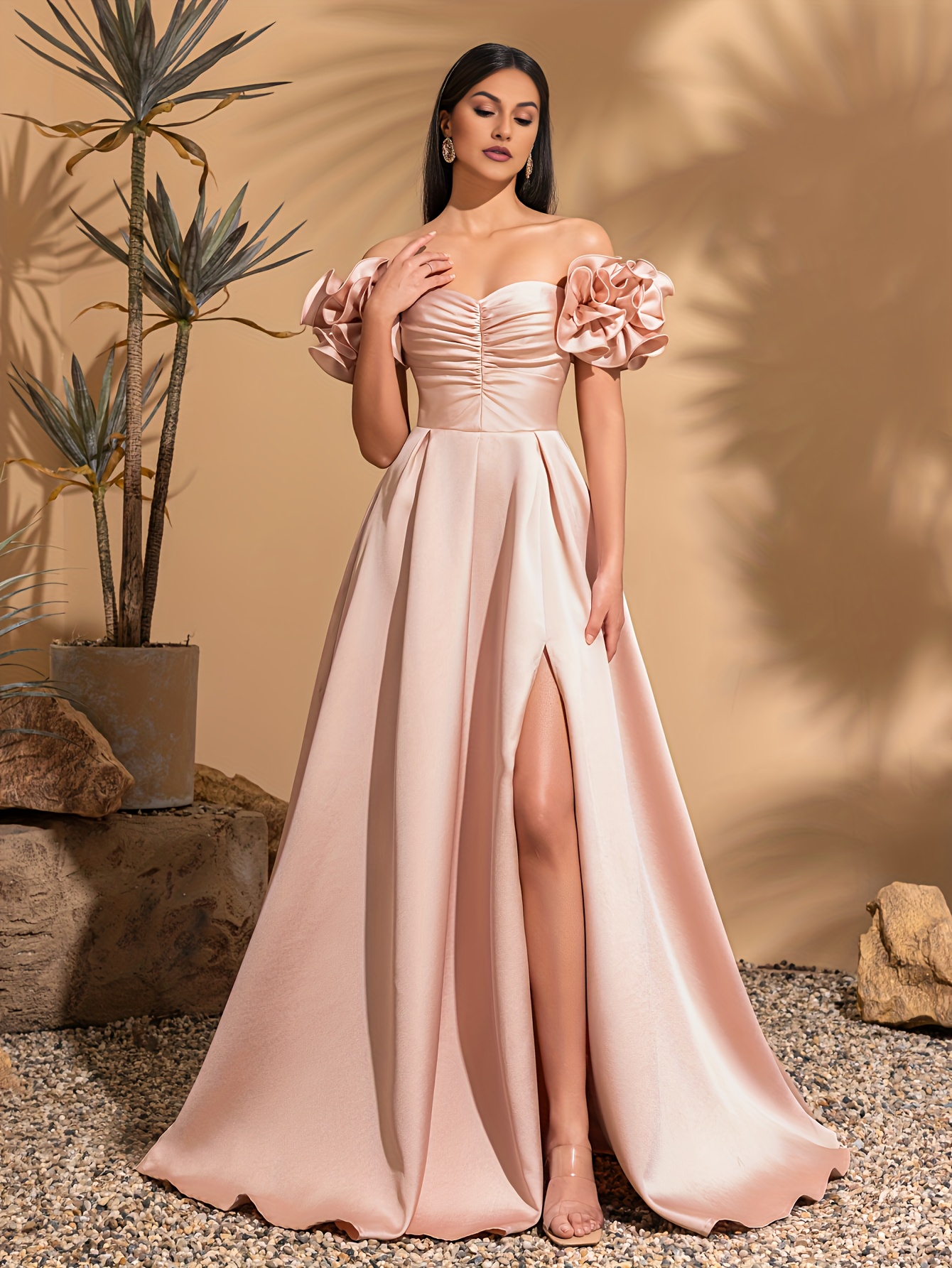 elegant shoulder satin formal dress puff sleeves Temu Philippines