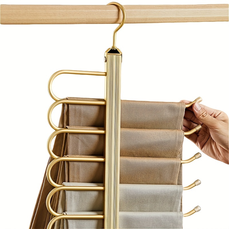 TEMU Multi-functional Pants Hangers, Rotatable Folding Stainless Steel Trouser Hanger, Non-slip 6 In 1 Rack For Hotels