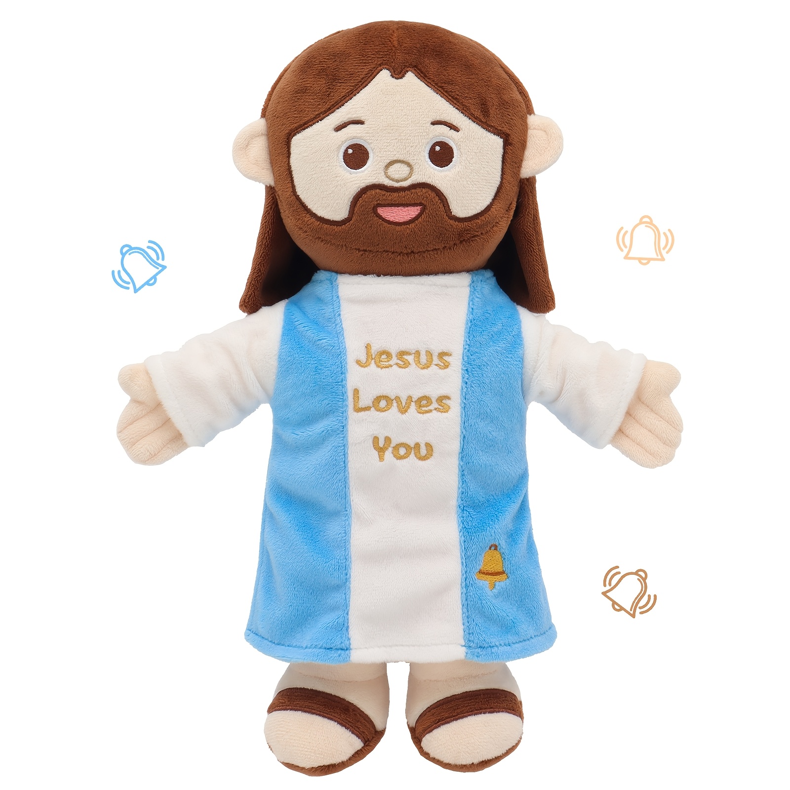 TEMU Yelakey 28cm Brown Hair Plush Doll , Christian Stuffed Toy For Kids, Religious Gift For Christening, , Easter, Sunday School, Nursery Decor,