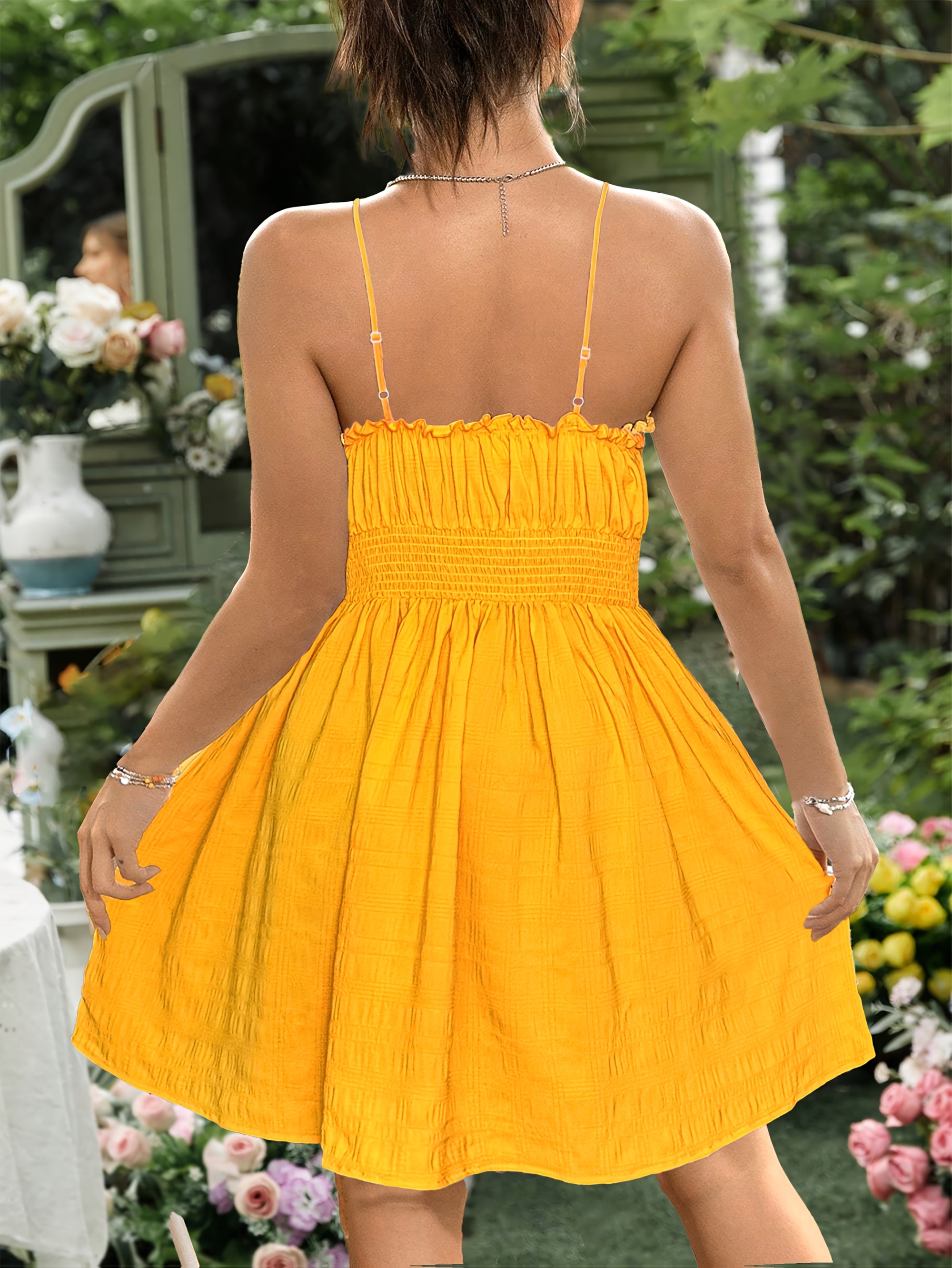 Yellow Cute Mid Length Dresses Elegant Women'S Off-Shoulder Halter