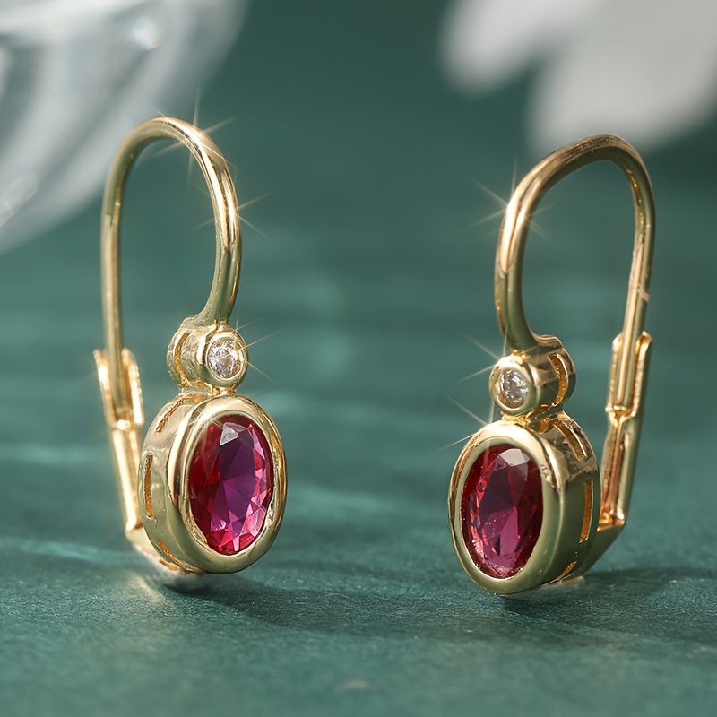 Image of Fashionable And Compact Copper Material Golden Hoop Earrings Inlaid With Synthetic Red Zirconia, Exquisite Women's Earrings, Bridal Additions, Vintage Jewelry