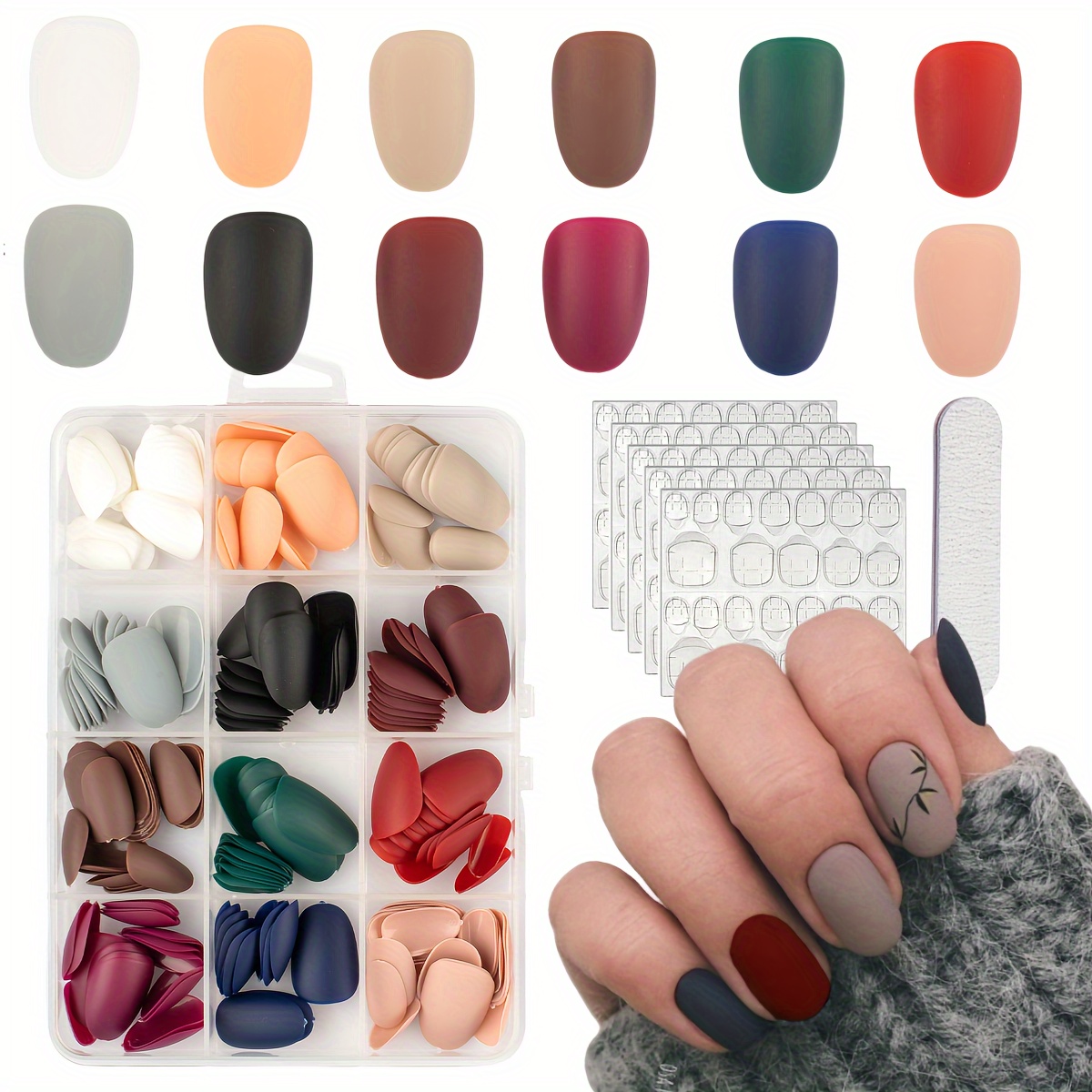 

288pcs Short Oval Wearable Nail Colors Solid Matte Nail Tips Christmas Colors Autumn And Winter Nail Tips Acrylic Press-on Wearable Nail Tips For Women's Nail Salon