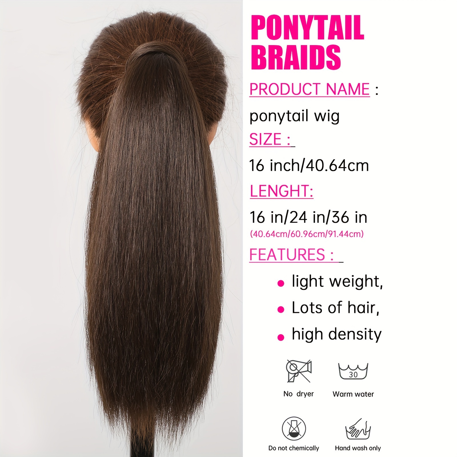 16 inch straight ponytail hair extension 90g synthetic clip in long hair wrap with magic drawstring versatile for all women   hair accessories suitable for birthday party wedding reception mothers day gift for mom mother details 2