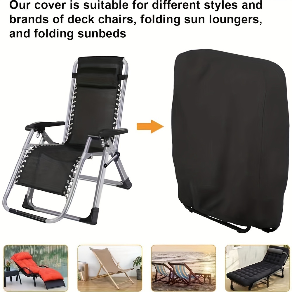 

Waterproof Black Folding Chair Cover - Fit For Deck Chairs, Sun Loungers & More | Material With Fasteners | Ideal For Outdoor Patio Furniture Protection, Outdoor Chair Cushions For Patio Waterproof