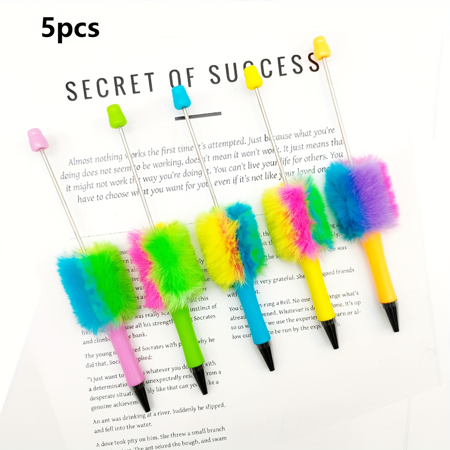 

5pcs Rainbow Bead Round Ballpoint Pens, Plastic Medium Point Twist Closure, Black Ink Pens For Teachers, Graduation Gifts, Office And School Supplies, Age 14+