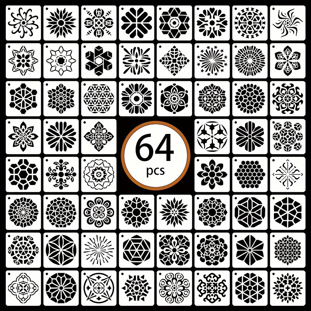 

64-pack Mandala Stencils Set, Reusable Plastic Painting Templates For Rocks, Wood, Wall And Floor Home Decor, Perfect For Kids & Diy Craft Projects