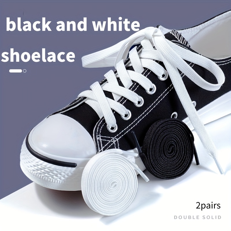   of soft sports shoe laces in   color featuring a double layer design   durable and easy to   ideal for sports footwear and shoe accessories   in black and white options 0