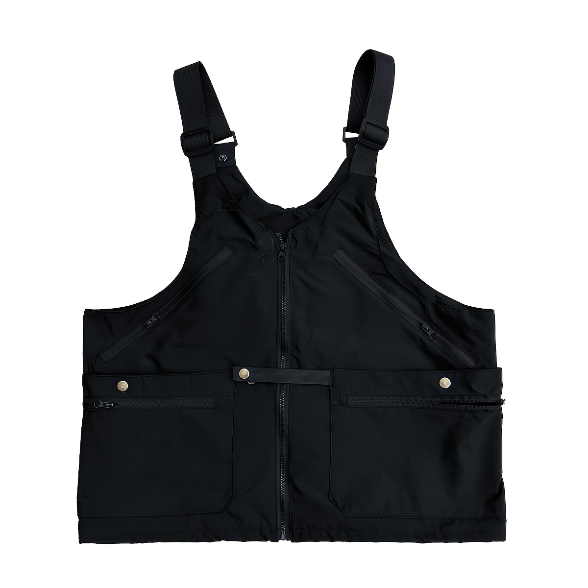 TEMU Durable, Vintage-inspired Multi-pocket Nylon Vest - Waterproof, Sleeveless Outdoor Gear For Hiking & Fishing, Black