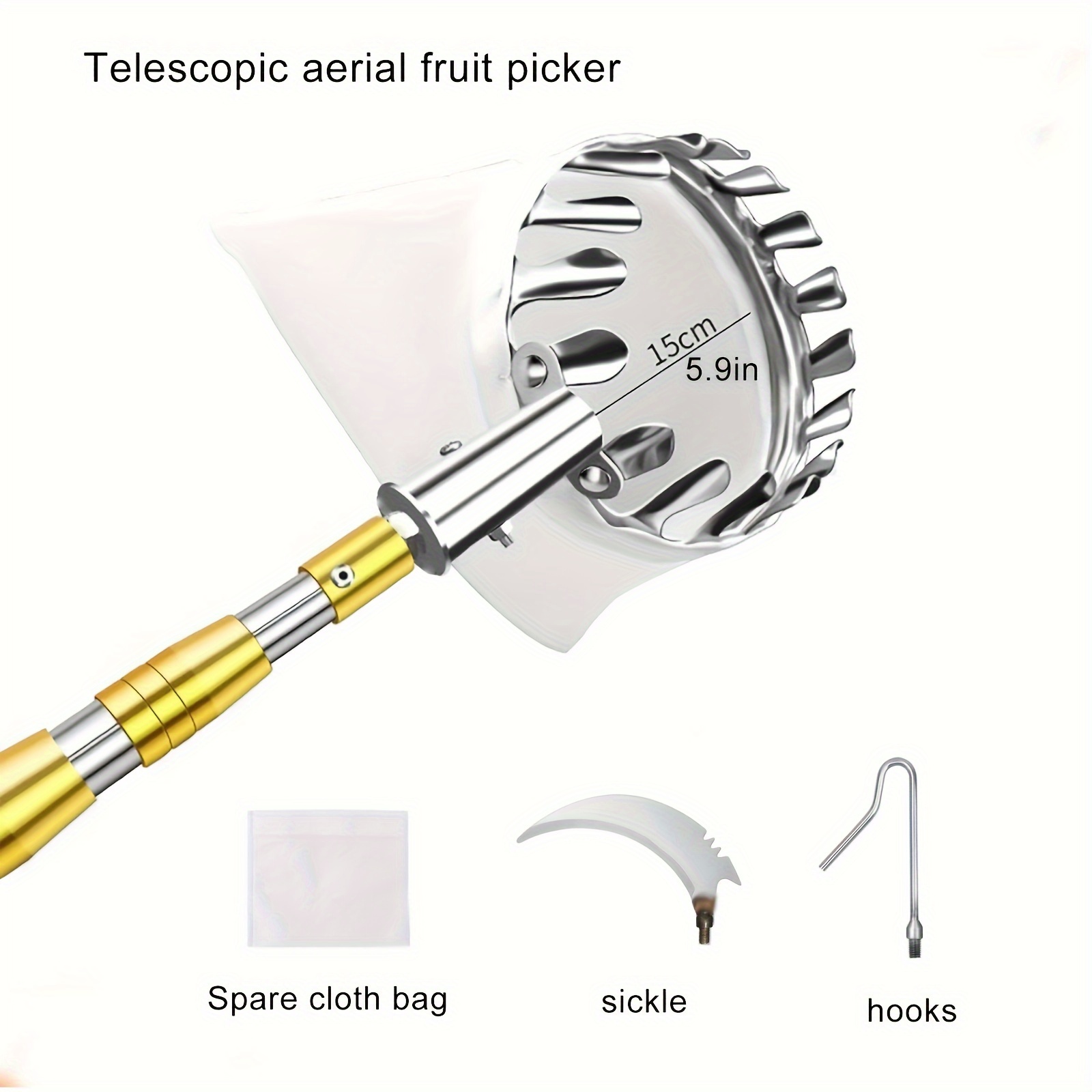 

Fruit Picker With 98.4" Telescopic Pole: Harvest Apples, Pears, Lemons, And Oranges Safely - No Tree Climbing Required