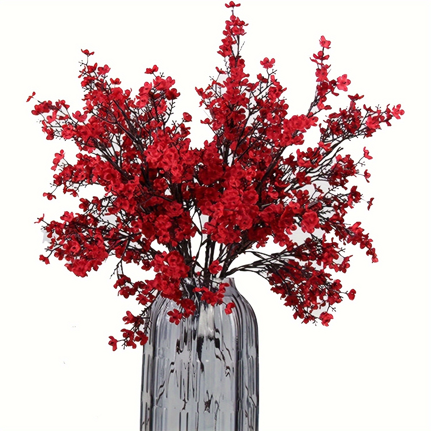 

5pcs Red Artificial Plum Flowers, Fake Plants, Real Touch Fabric Cloth Bouquets For Wedding And Engagement, Polyester Home Garden Decor, No Battery Or Electricity Needed