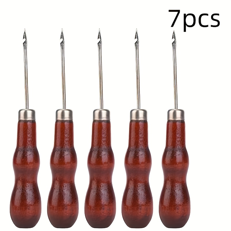 TEMU 7pcs Heavy-duty Wooden Sewing Hook Needles With Pointed Tips & Ergonomic Handle - Suitable For Leather, Fabric, Shoe Repair, Crochet, Crafts -