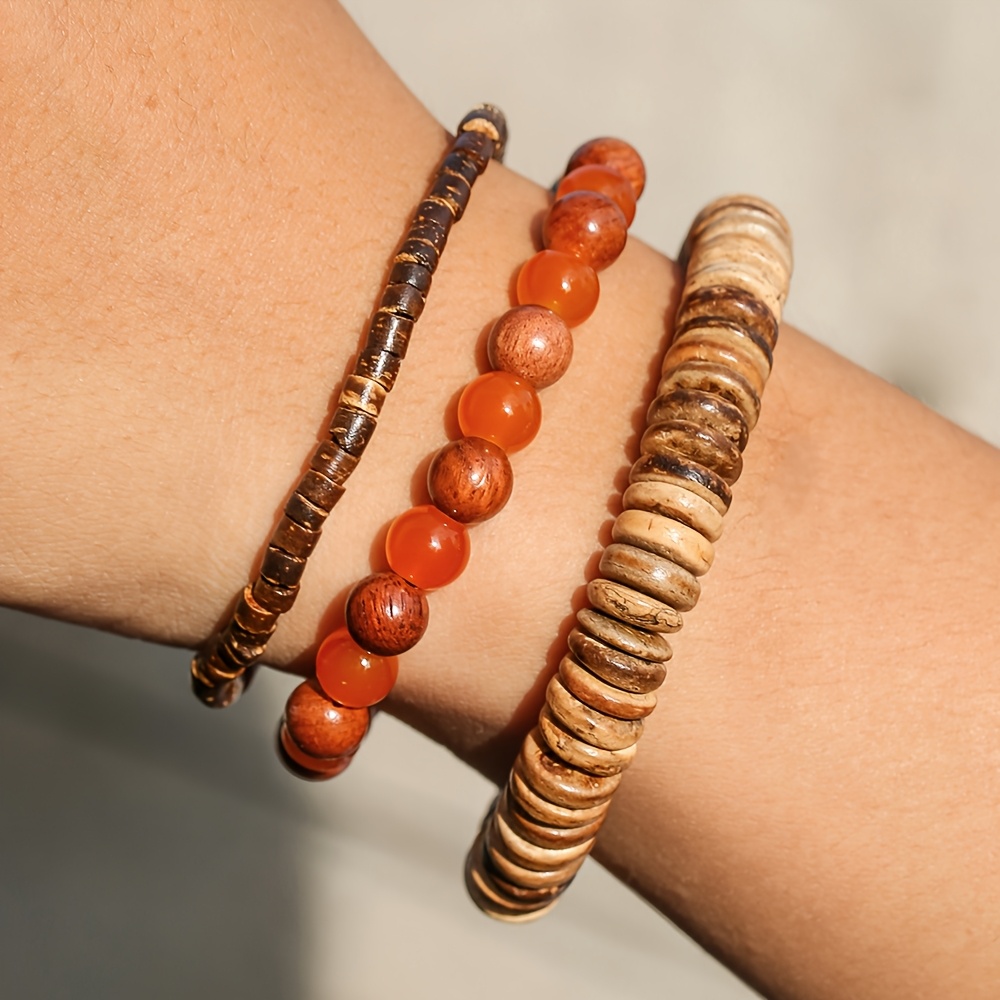 Multi-Layer Stackable Coconut Shell Bracelet Set